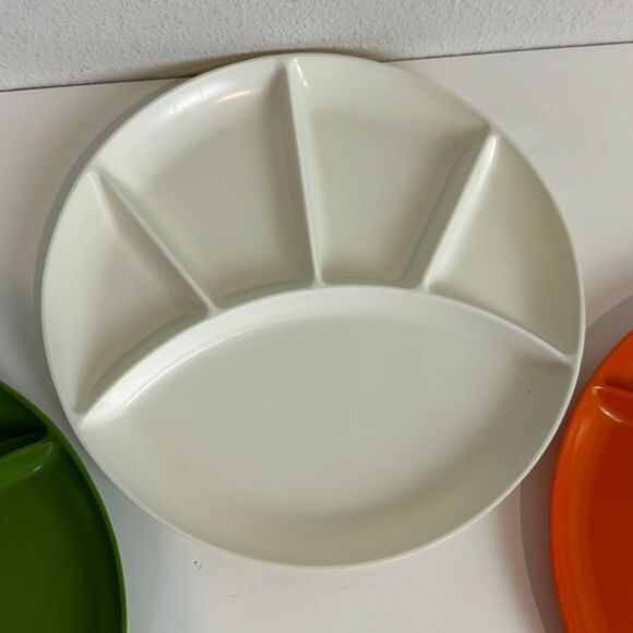 3 Vintage Divided Plastic Fondue Plates Made in Japan 1970s - Picture 3 of 7
